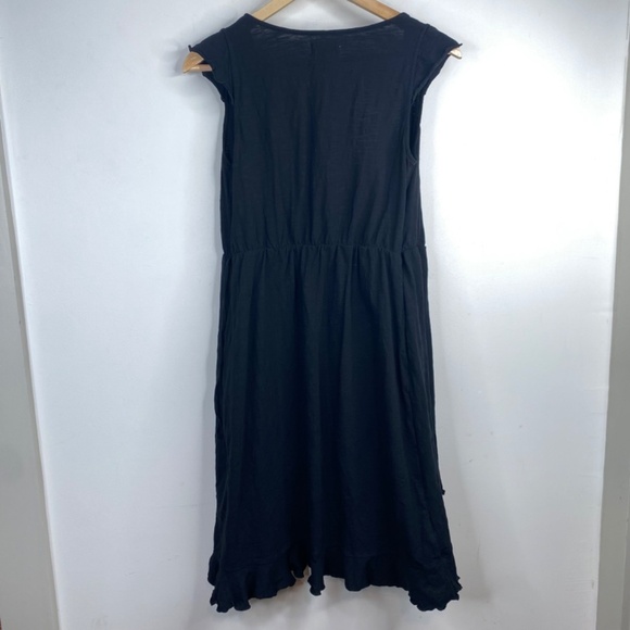 PACT Easy Wrap Dress S Organic Cotton Black Ruffle Beach Minimalist Lightweight - Picture 7 of 12